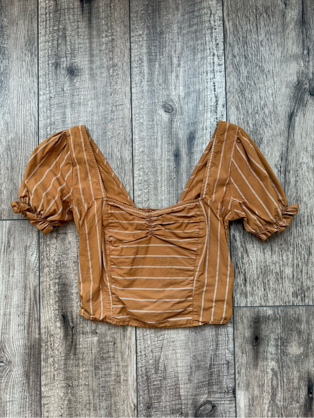 Free People striped puff sleeve orange crop top
